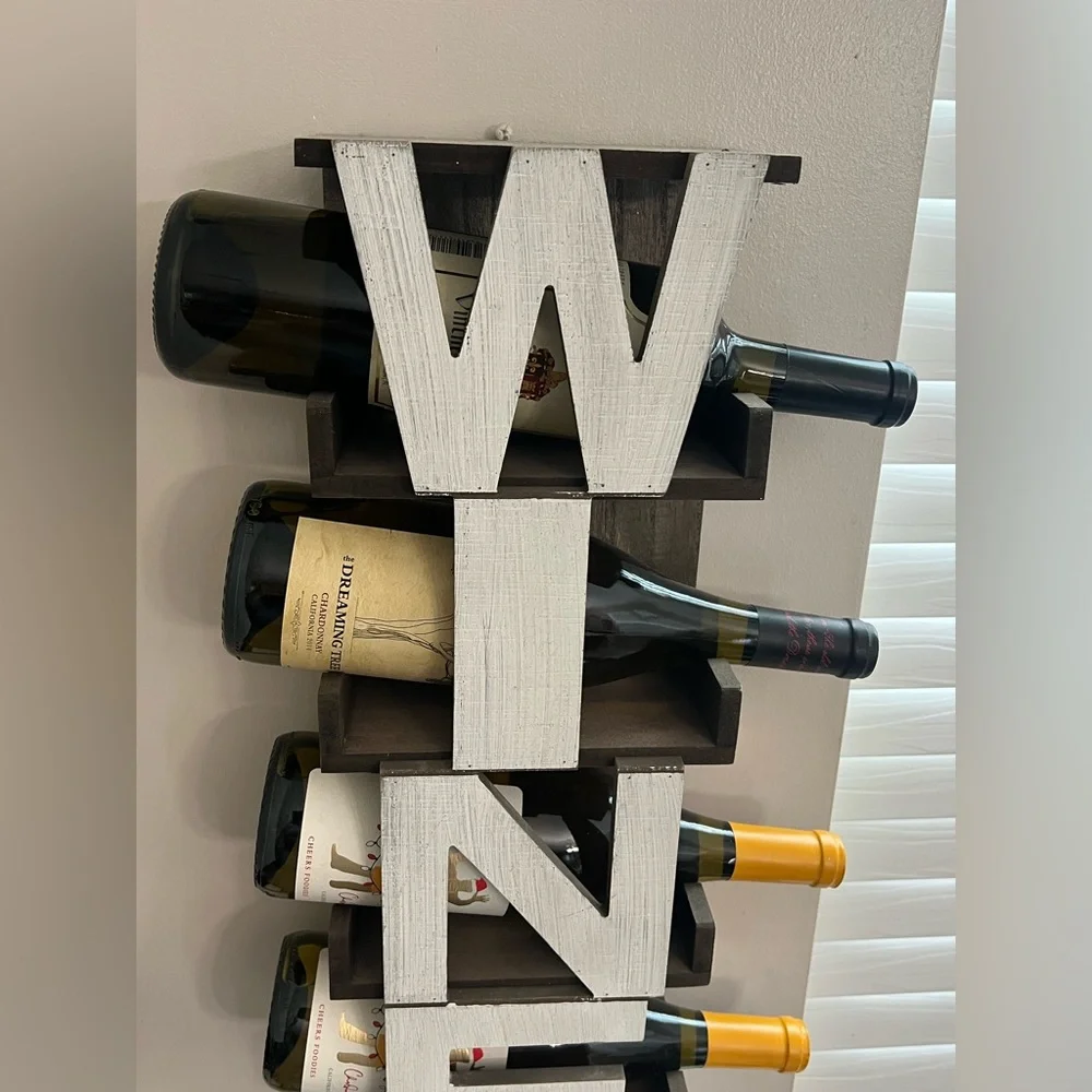 Wall-Mounted Wine Rack with White Letters wood like new available this set of 2